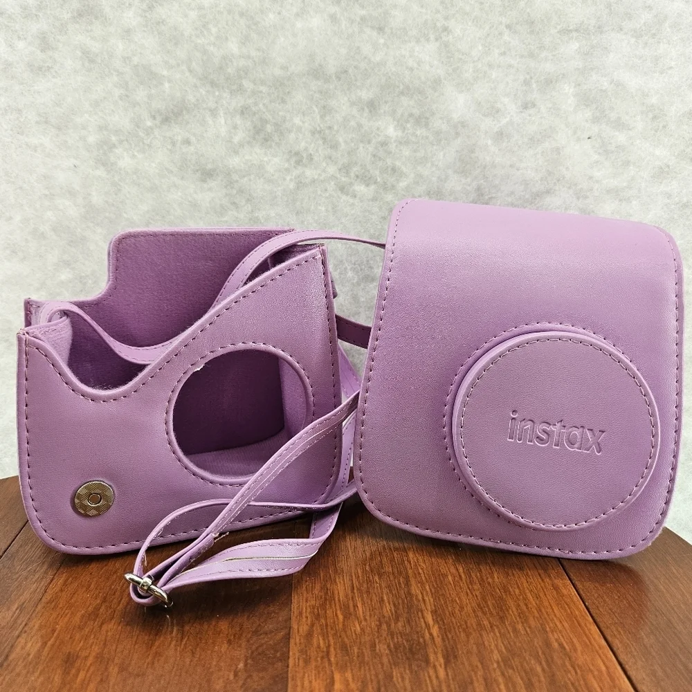 Fujifilm Instax Camera Case Mini Purple‎ Adjustable Strap Leather COVER ONLY